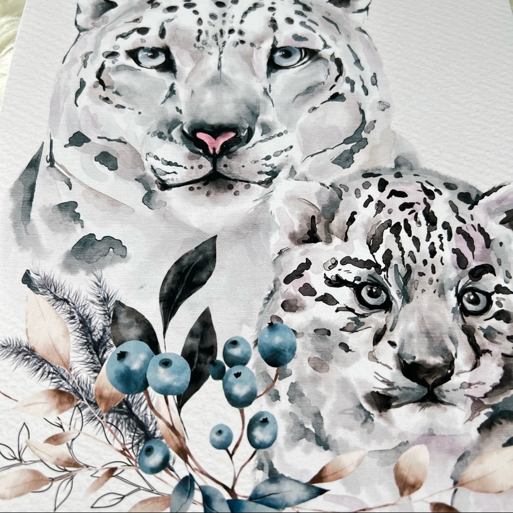 Wall Art Print Watercolor Snow Leopard Arctic Poster Unframed - Picture 11 of 12